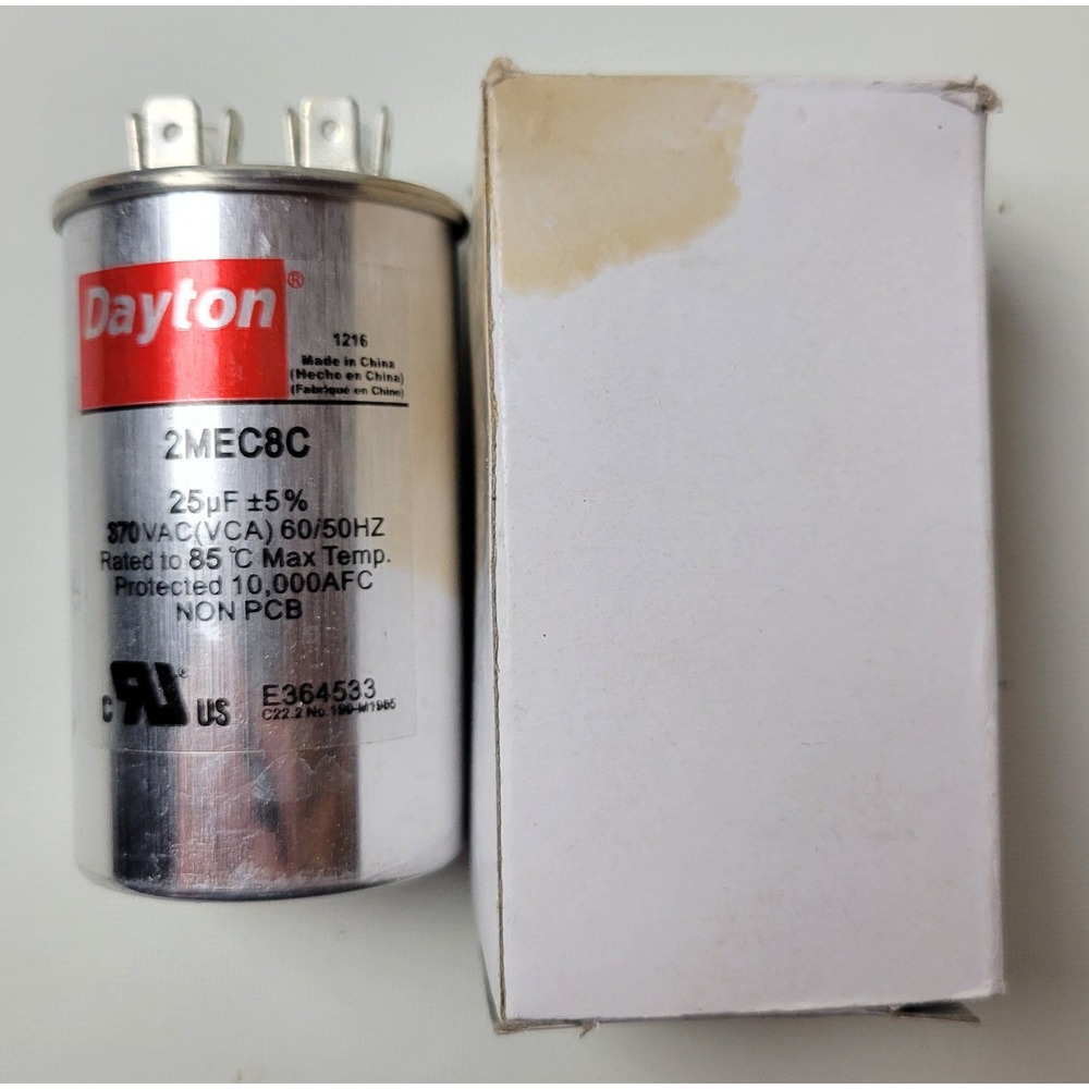 Dayton 2MEC8C Round Run Capacitor 25 MFD 25uF 370VAC 50/60Hz Non-PCB